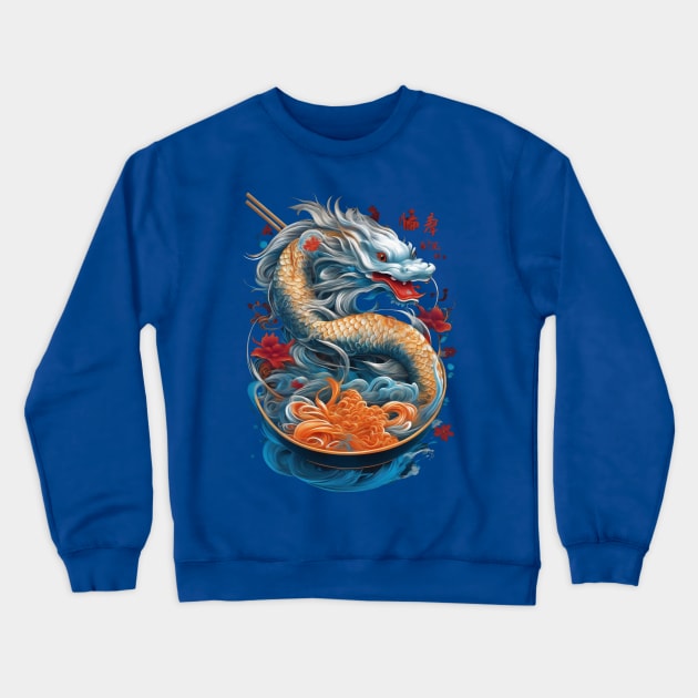 White Dragon Koi Fish Ramen Noodles Crewneck Sweatshirt by 8 Fists of Tees